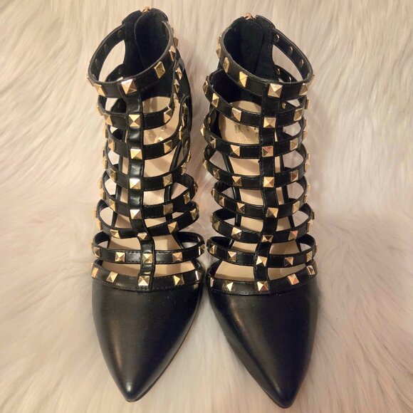 MIX No.6 Danela Black Leather Studded Embellished Stiletto Heel Pumps Size 7.5 - Picture 5 of 12